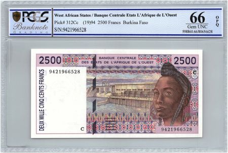 BCEAO 2500 Francs Burkina Faso - Barrage - Cacao - 1994 - PCGS UNC 66 OPQ