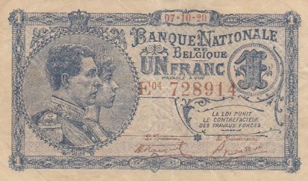 Belgique 1 Franc - Roi Albert et Reine Elisabeth - 07-10-1920