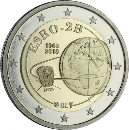 Belgique 2 Euros Commémo. 2018 - 50 ans Satellite Esro 2B Iris (sans coincard)