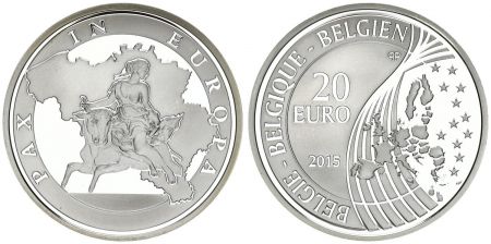 Belgique 20 Euros - 70 ans de la Paix en Europe - 2015 - Argent