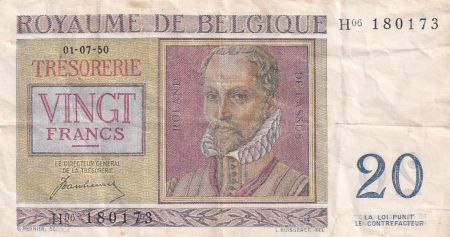 Belgique 20 Francs - R. De Lassus, P. De Monte - 01-07-1950