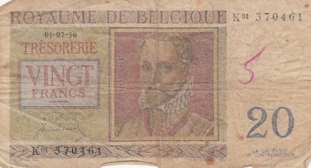 Belgique 20 Francs - Roland de Lassus - Philippus de Monte - 1950 - Série K.01