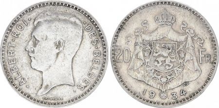 Belgique 20 Francs Albert I - Armoiries 1934