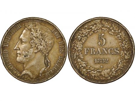 Belgique Léopold I - 5 Francs Argent, Tête laurée, Position B - 1832 Bruxelles