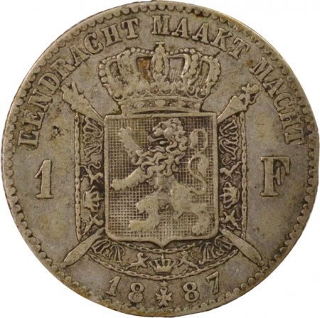 Belgique Léopold II - 1 Franc Argent, Type Wiener, en Néerlandais - 1887 Bruxelles