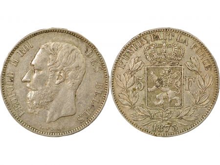 Belgique Léopold II - 5 Francs Argent, PROTEGE resseré - 1873 Bruxelles