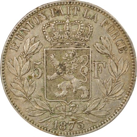 Belgique Léopold II - 5 Francs Argent, PROTEGE resseré - 1873 Bruxelles