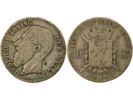 Belgique Léopold II - 50 Centimes Argent, Type Wiener, en Néerlandais - 1898 Bruxelles