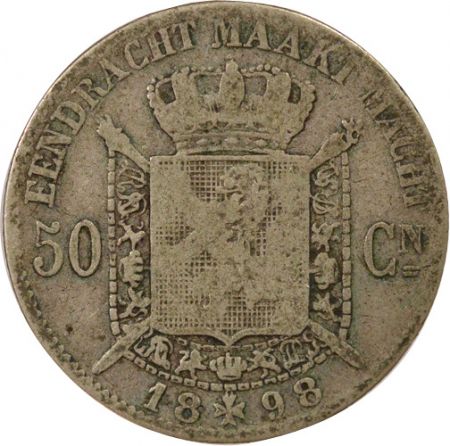 Belgique Léopold II - 50 Centimes Argent, Type Wiener, en Néerlandais - 1898 Bruxelles