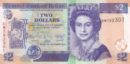 Belize 2 Dollars Elisabeth II - Ruines Maya - 2014 - Série DM