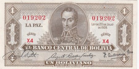 Bolivie 1 Boliviano, Simon Bolivar -  1928