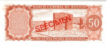 Bolivie 50 Pesos Bolivianos Bolivianos, A. Jose de Sucre - Puerta del Sol