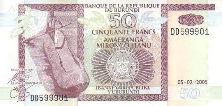 Burundi 50 Francs Homme, pirogue - Pêcheurs, Hippopotame