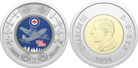 Canada 2 dollars - Charles III - 100 ans de l\'aviation royale - 2024 - Bimétal - Colorisée