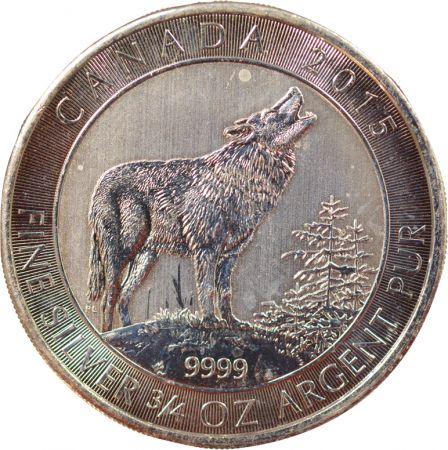 Canada 3/4 Once Argent, 2 Dollars, Loup Gris - 2015 Ottawa