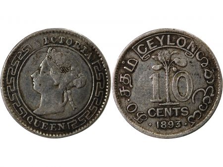 Ceylan CEYLAN  VICTORIA - 10 CENTS ARGENT 1893