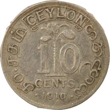 Ceylan Edouard VII - 10 Cents Argent - 1910 Londres