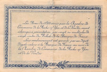 CHAMBRE DE COMMERCE DE VENDEE - 25 CENTIMES 1916 - TTB