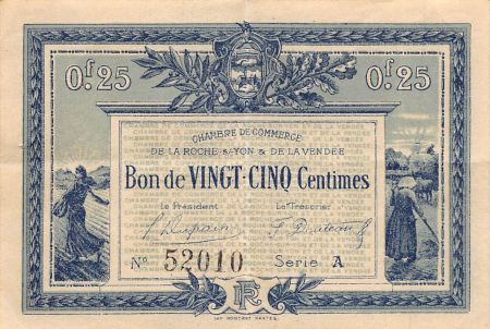 CHAMBRE DE COMMERCE DE VENDEE - 25 CENTIMES 1916 - TTB