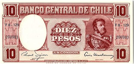 Chili 1 Centisimo sur 10 Pesos - Manuel Bulnes -1960