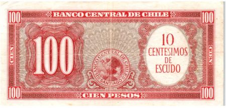 Chili 10 Centesimos/100 Pesos Arturo Prat - Série E-16-101 - 1960