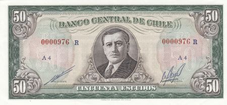 Chili 50 Escudos ND1962-75 - Arturo Alessandri - 1962 - 1975 - Série A4 - 0000976 R, remplacement