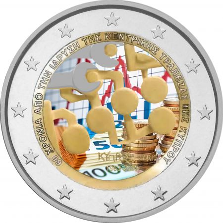 Chypre 60 ans de la Banque Centrale de Chypre - 2 Euros Commémo. Couleur 2023