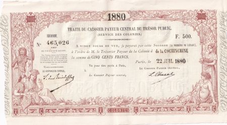 Cochinchine 500 Francs - Traite du Trésor Public - Cochinchine - Sign. Chazal - 22-07-1880