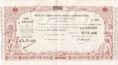 Cochinchine 500 Francs - Traite du Trésor Public - Cochinchine - Sign. Chazal - 22-07-1880