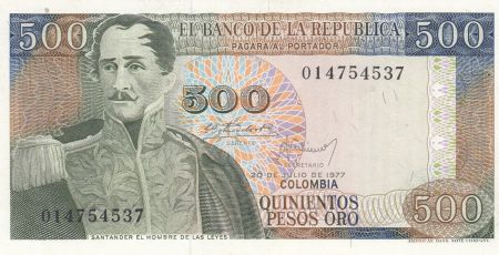 Colombie 500 Pesos oro - Gal Santander - Las Salinas - 20-07-1977 - Série 014754537