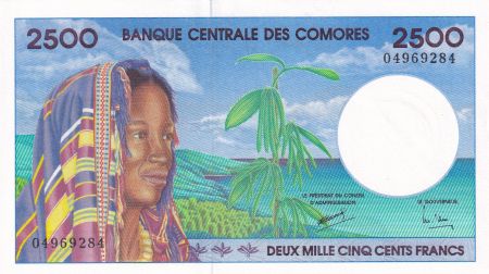 Comores 2500 Francs Femme, Tortue - 1997