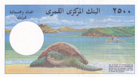 Comores 2500 Francs Femme, Tortue - 1997