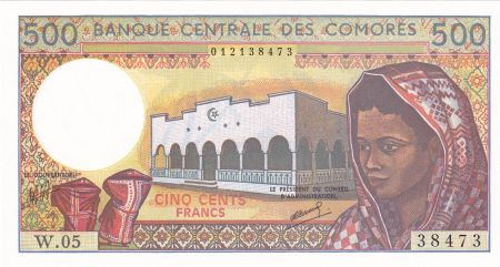 Comores 500 Francs  - Jeune fille, pirogues - ND (1994) Série W.05