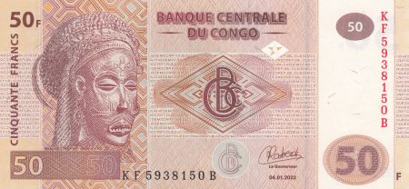 Congo (RDC) 50 Francs - Masque, Village - 2022 Série KF