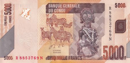 Congo (RDC) 5000 Francs - Statue - Zébres - 2020 - P.NEW