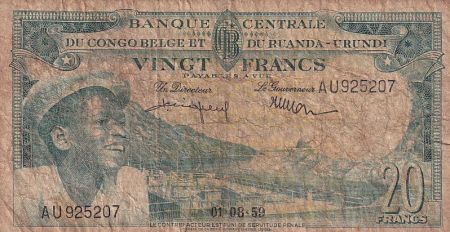 Congo Belge 20 Francs - Jeune Garçon - Barrage - 01-08-1959 - Série AU 925207