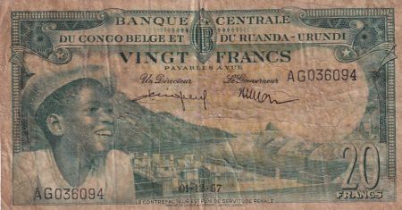 Congo Belge 20 Francs - Jeune Garçon - Barrage - 01-12-1957 - Série AG 036094