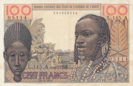 Côte d\'Ivoire 100 Francs masque 1961 - Côte d\'ivoire - Série L.145