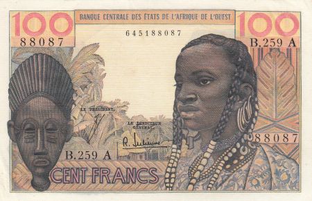 Côte d\'Ivoire 100 Francs masque 1965 - Côte d\'ivoire - Série B.259