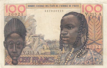 Côte d\'Ivoire 100 Francs masque 1965 - Côte d\'ivoire - Série V.215