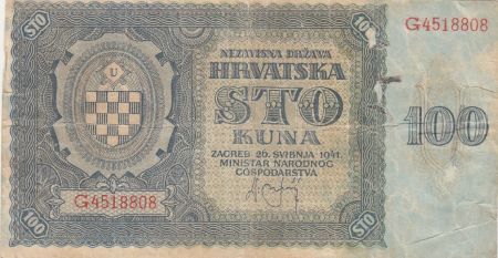 Croatie 100 Kuna 1941 - Bleu-gris, armoiries - Série G4518808