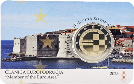 Croatie Introduction de l\'Euro - Fautée BE en coincard - 2 Euros Commémo. 2023