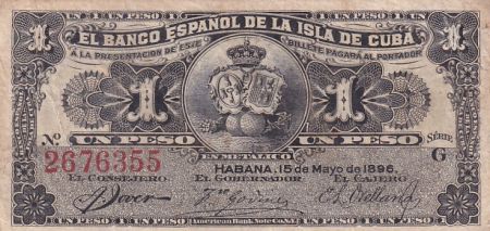 Cuba 1 Peso - Armoiries - Reine Marie Christine - 1896 - P.47