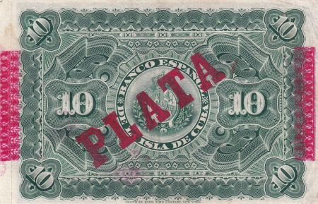 Cuba 10 Pesos - Récolte du sucre de canne Surchargé PLATA - 1896