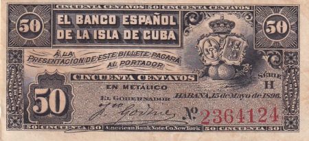 Cuba 50 centavos - Couronne royale - Armoiries - Série H - 1896