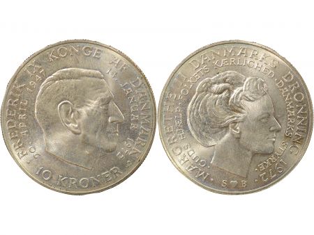 Danemark Marguerite II - 10 Kroner Argent, Accession - 1972 Copenhague