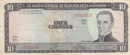 El Salvador 10 Colones - Manuel Jose Arce - C. Colomb - 1972 - Série KB