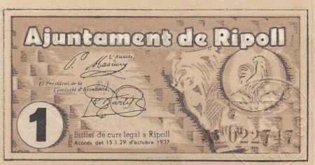 Espagne 1 Peseta - Ajuntament de Ripoll - 1937