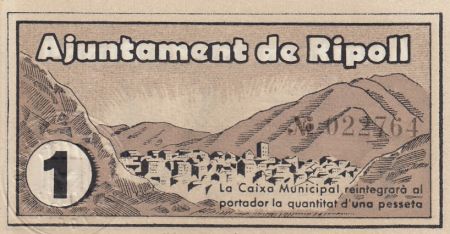 Espagne 1 Peseta - Ajuntament de Ripoll - 1937