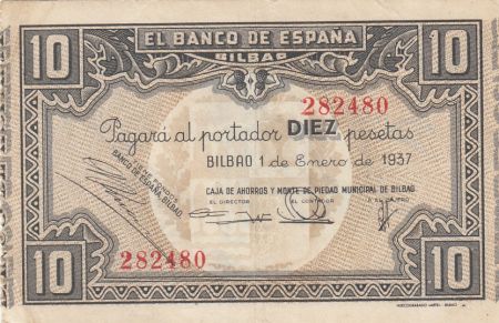 Espagne 10 Pesetas - Caja de Ahorros y Monte de Piedad Municipal de Bilbao - 1937 - P.S562h